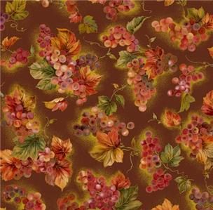   Studio 8 Cornucopia Fabric Autumn Fall Grapes Leaves Maroon 1/2Y