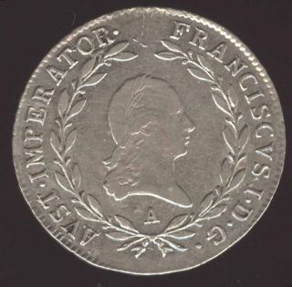 Austria Beauty Scarce 20 Kreuzer High Grade Silver Coin