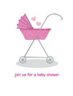 Pack of 10 Baby Shower Invitations Pink Stroller B 01PINK