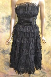 Darlin Black Lace Strapless Layers Coctail Prom Party Dress Sz XS S 