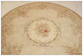 7X7 FT. ROUND Aubusson Area Rug ANTIQUE FRENCH PASTEL Wool Flat Weave 