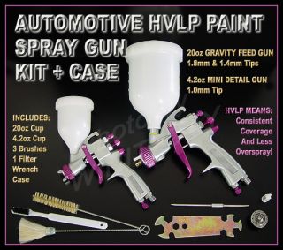 HVLP Gravity Paint Spray 2 Gun Kit Mini Full Auto Body