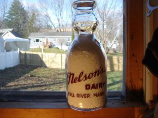 BABY FACE NELSONS DAIRY MILK BOTTLE FALL RIVER, MASS. MA MAROON BABY 