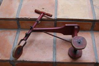   red wooden childs BABY WOOD riding toy scooter bike DOLL TRICYCLE old