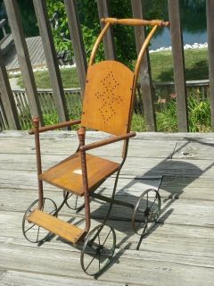 Antique Victorian Baby Doll Stroller Carriage Pram Wood Buggy Metal 