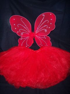 Red Tulle Tutu Princess Skirt Fairy Wings Combo