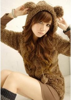   Girls Cute Lovely Brown Bear Ear Hoodie Sherpa Coat XS s 2 8