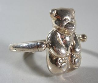 Tiffany Co Baby Infant Teething Ring Rattle Teddy Bear Sterling Silver 