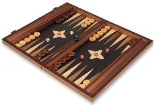 Manopoulos Walnut Burl Black Wood Backgammon Set Medium