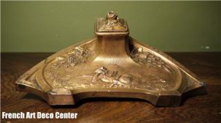 French Art Nouveau Spelter Inkwell Signed Derriey C1900