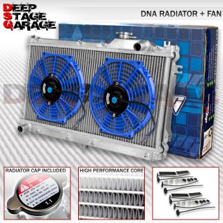 DNA Aluminum Dual Core 2 Row Radiator 2X 10 Fan Blue 90 98 Mazda 
