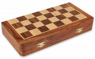 Wood Magnetic Travel Chess Backgammon Set 12 Folding