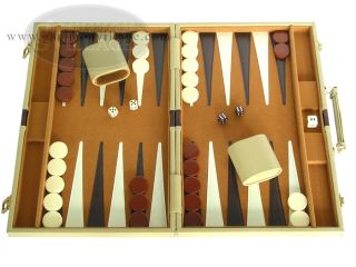Deluxe Backgammon Set Stylish Camel Leatherette Case 15