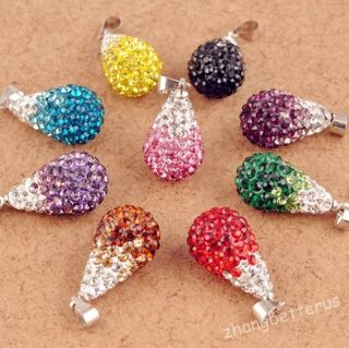 Austrian Crystal Pave Disco Clay Water Drop Beads Pendants Charms 