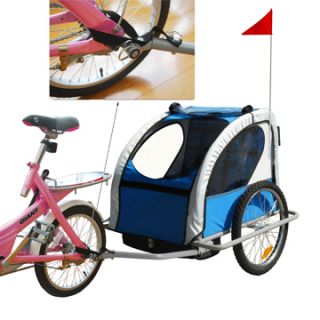 Aosom 2in1 Double Kids Baby Bike Bicycle Trailer Stroller Blue Jogger 