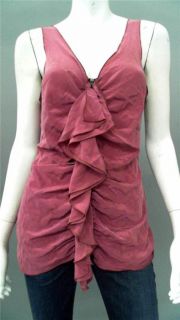 Bailey 44 Ladies Womens L Silk Tank Top Rose Pink Ruffle Sleeveless 