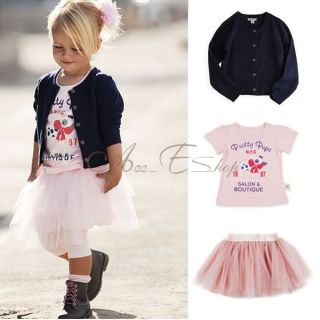 Girls Baby Clothes 6M 5Y 3 Pcs Sets Skirt T Shirt Coat Outfit Tutu 
