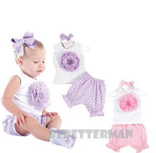 Infant Baby Clothes Girl Party Daisy Flower Set Vest Polka Dot Short 