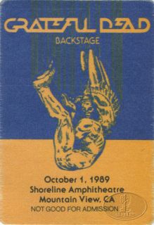 Grateful Dead 10 1 89 Backstage Pass Shoreline Auditorium