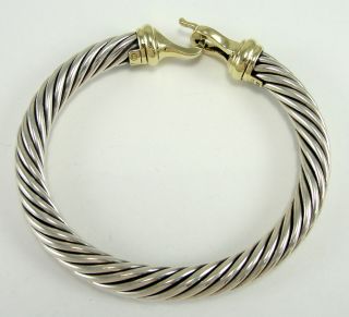   David Yurman Sterling 14K Gold Bangle Bracelet Twisted Wire Hook & Eye