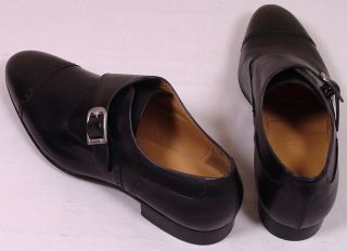 Bally Shoes $565 Black Captoe Logo Buckled Algar Monkstrap Dress Shoe 