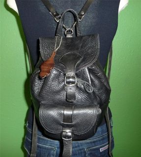Vintage ROOTS Black Leather Medium Backpack Bag Tote Purse CANADA