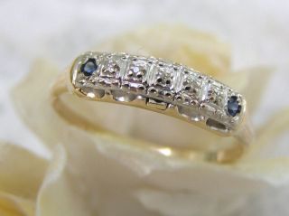   Vintage 14kt WG YG Diamond Sapphire Deco Wedding Band Ring