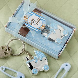 40 Blue Baby Carriage Design Key Chain Baby Christening / Baby Shower 