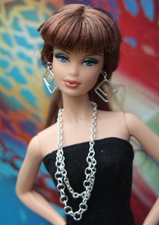 Silver Chain Necklace Earrings Jewelry Set for Barbie Doll