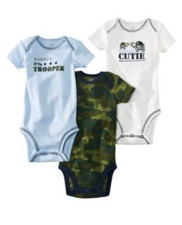 Carters Baby Boy Clothes 3 Bodysuits White Blue Camouflage Size 