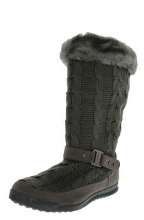 Baby Phat New Uzima Gray Faux Fur Belted Cable Knit Mid Calf Boots 