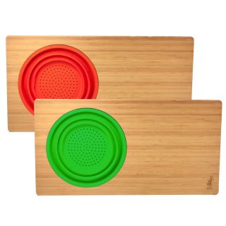 Island Bamboo Over The Sink Cutting Board with Colandar Choice of Red 