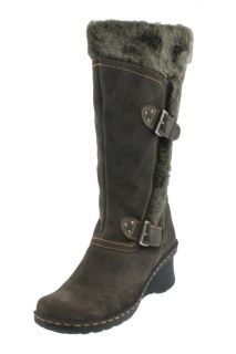 Bare Traps New Cathy Gray Suede Faux Fur Lined Wedge Casual Boots 