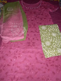 Cotton Batik Cutwork Embr Salwar Kameez 40 Wine Green