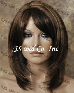   Straight Layered Brown Auburn Blonde Mix Wig w Bangs RS30