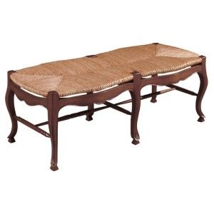 Country French Backless Wicker Bench Hand Carved Shaping and Beading 