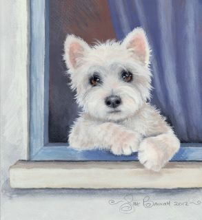   Painting in Watercolour Gouache Westie Puppy by Sue Barratt