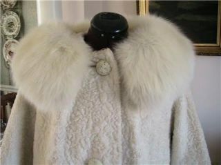 White Bagdad Fairmoor Coat with White Fox Fur Collar Vintage Beautiful 