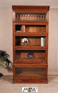 Walnut Leaded Glass Barrister Stacking Bookcase