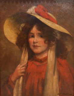 c1910 OIL SCOTTISH LASS WITH BONNET BY WILLIAM BARR   LISTED