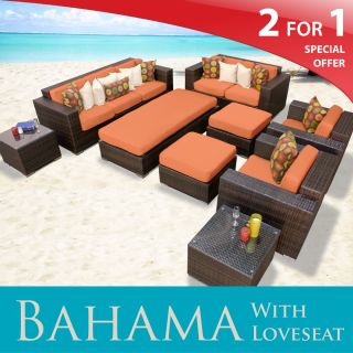 Tangerine 9 Set Bahama Outdoor Furniture Wicker Patio Loveseat Free 
