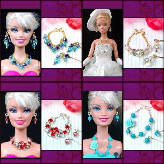 sets barbie doll jewelry lot handmade necklace earring for barbie 