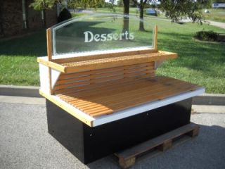 Wooden Bakery Display Rack with Glass Etched Desserts Sign on Top 