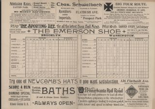 1894 Brooklyn vs Washington NL Baseball Scorecard