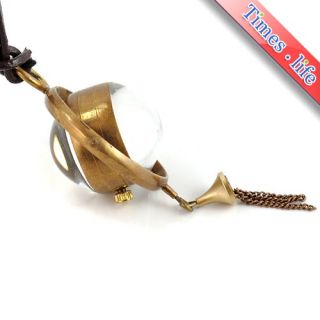   Mechanical Pocket Watch Necklace Leather Chain Ball Pendant New