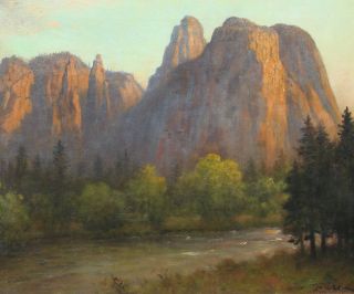 William Barr 1867 1933 Yosemite Spires Oil on Canvas RARE
