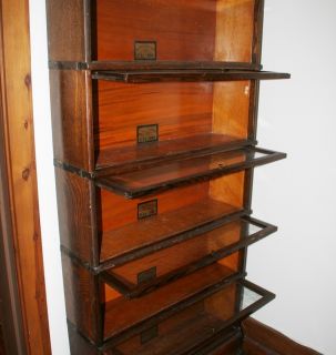 Antique Oak Globe Wernicke Barrister Bookcase 5 shelves cap base