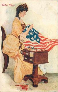 Patriotic Lovely Lady Betsy Ross Stitching Flag Sewing Box Cabinet 