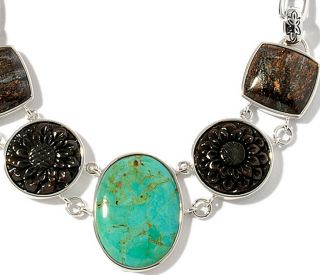 Studio Barse Turquoise and Carved Flower Sterling Silver Necklace 