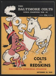 1960 Baltimore COLTS vs Washington REDSKINS Football Game Program
